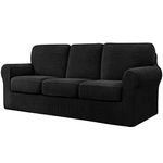 CHUN YI 7 Pieces Stretch Sofa Cover 3 Seater with Three Separate Cushions and Backrests Stylish Jacquard Spandex Fabric Sofa Slipcover for Living Room Furniture Protector(3 Seater，Black