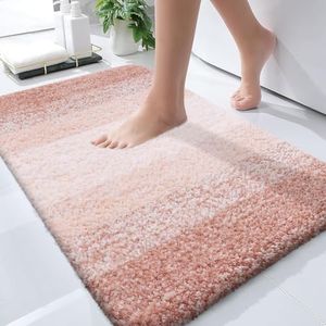 OLANLY Bathroom Rugs Mat 30x20, Extra Soft Absorbent Microfiber Bath Rugs, Rubber Backing, Quick Dry, Machine Washable Bath Mats for Bathroom Floor, Tub, Shower and Home Decor Accessories, Peach