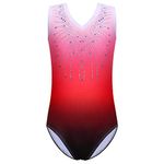 BAOHULU Gymnastics Leotard for Girls Shiny Diamond Ballet Dance One Piece Outfit, Diamond Red, 13-14 Years