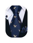 Barry.Wang Blue Dinosaur Ties Silk Fashion Men Necktie Set Formal