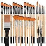 32 Pieces Paint Brush Set, Artist Professional Series, Nylon Bristles with Round, Filbert, Flat, Fan, Angle, Fine Detail Brush for Acrylic Painting, Oil, Watercolor, Gouache (Beige)