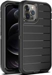 for iPhone 12 Pro Max Case/iPhone 13 Pro Max Case,Drop Proof 3-Layer Durable Cover/Shockproof Armor Solid Rubber Stripe Case for iPhone 12 Pro Max/13 Pro Max 6.7"-Black