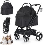 BEBEROAD PETS X3 2 in 1 Pet Stroller for Medium or Two Small Dogs & Cats 4 Wheels Lightweight Foldable Carrier Dog Stroller with Waterproof Weather Cover Cup Holder,Storage Basket(Black)