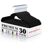 HOUSE DAY Black Velvet Hangers 30 Pack, Non Slip Felt Hangers, Space Saving Clothes Hangers, Heavy Duty Coat Hangers for Coats, Pants & Dress Clothes & Suit Hangers, Slim Velvet Hangers for Closet