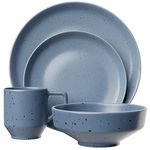 American Atelier Reactive 4-Piece Stoneware Place Setting | Coffee Mug, Bowl, Plate Set | Kitchenware | Stoneware Dinnerware Set | Microwave, Dishwasher Safe | Service for 1 | Speckled Blue