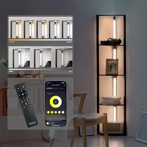 FENLO Dimmable LED Corner Floor Lamp with Shelves, Corner Shelf Floor Lamps for Living Room, LED Corner Display Shelf with Lights and Adjustable Color Temps, App/Remote Control - Fancy Edge Pro