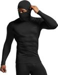 TSLA Men's Thermal Compression Shirts Hoodie with Mask, Long Sleeve Winter Sports Base Layer Top, Active Running Shirt, Heatlock Hoodie Black, X-Large