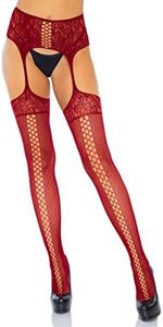 Leg Avenue Lace Up Collant, Burgundy, One Size Donna