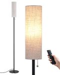 EDISHINE Floor Lamp, Standing Lamp with Rounded Linen Lampshade, Floor Lamps for Living Room, Bedroom, 165cm, E27 Socket(9W LED Dimmable Bulb Included), Magnetic Remote Control, Black