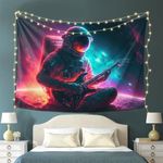 ROMEOOERA Funny Astronaut Tapestry Christmas Bedroom Decor for Men, Galaxy Space Tapestry Aesthetic Home Decoration for Living Room, Cool Astronaut Playing Guitar in Space Wall Hanging for Room, Dorm