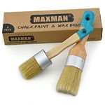 Chalk & Wax Paint Brush Set for Furniture,DIY Painting and Waxing Tool,Round Chalk Paint Brush, Stencils,Natural Pure Bristles,2 PCS,Large