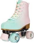 Magnitt Roller Skates for Girl and Women Rainbow Leather Roller Skate Ages 8-12 for Beginner Indoor Outdoor (Pink US:5.5)