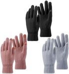 FRIUSATE 3 Pairs Women Winter Touch Screen Gloves Thermal Knitted Gloves for Women Elastic Warm Touchscreen Smartphone Gloves for Working Driving Running Outdoor Activities