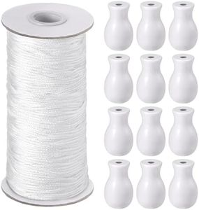 Windyun 109.36 Yards Roman Blind Cord 1.8 mm Braided Lift Shade Cord and 12 Pieces Wood Blind Pull Cord Knobs for DIY Roman Blind, Curtain Craft (White)