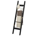 Hzuaneri Blanket Ladder Shelf for Living Room, Decorative Wood Quilt Rack with 4 Removable Hooks, Farmhouse Ladder Holder Organizer for Bedroom, 5-Tier, Black BR02104B