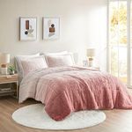 Intelligent Design Brielle, Long Shaggy Faux Fur Comforter Set, Plush Reverse, Trendy Ombre Design, Modern, Cozy All Season Bedding, Matching Sham, Full/Queen(90"x90") Blush 3 Piece