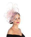 Sinamay Flower Feather Headband Fascinator Wedding Headwear Ladies Race Royal Ascot Pillbox Wedding Cocktail Tea Party Derby Hat for Women（SG-Pink