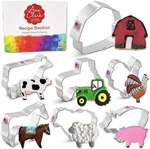 Farm Cookie Cutters 7-Pc. Set Made in The USA by Ann Clark, Rooster, Cow, Pig, Lamb, Horse, Barn and Tractor