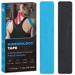 AnjoCare Kinesiology Tape Precut 2 Rolls,Elastic Kinesiology Therapeutic Tape for Physical Therapy,Sports and Injury Recovery,Athletic Sports Tape for Knee,Ankle & Shoulder(2 x 20 Strips) Blue + Black