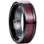 NUNCAD Black Celtic Dragon Tungsten Carbide Ring for Mens and Womens Red Carbon Fiber Inlay Engagement Band Size Z+3