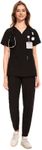 COZYFIT Medical Scrubs for Women Set - Curved V-Neck Scrub Top & Jogger Pants with 8 Pockets - Black, L