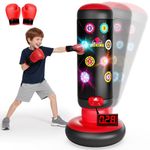 Hot Bee Interactive Punching Bag for Kids, Boxing Bag with Music & Light 4-Mode Game, Inflatable Punch Bag with Gloves, Kids Gym Equipment, Boxing Gifts Toys for 6-12 Year Old Boys (2026 Upgrade)