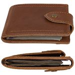 Mens Leather Wallet with Money Clip Coin Pocket - Slim Bifold RFID Blocking - Genuine Thin Minimalist - Gift Idea (Brown)