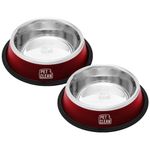 Pet Clean Dog Bowl, Stainless Steel Food & Water Feeding Bowl For Dogs & Cats, Medium Size-700 Milliliter Each (Set Of 2, Red), 20 Cm, 4 Cm