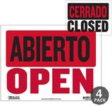 BAZIC Products Abierto & Cerrado Sign on Back, Open & Closed Sign 9"X12", Double Sides Plastic Vinyl Signs, Business Store Office Restaurants Bars Shops, 4-Pack