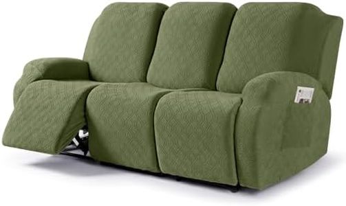 VANSOFY Recliner Sofa Covers, 3-Pieces Stretch Reclining Couch Covers with Pockets Reclining Couch Slipcovers 3 Seater Soft Washable Furniture Protector for Dogs Cats(Army Green)