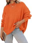 ZESICA Women's 2024 Fall Casual Long Sleeve Crew Neck Side Slit Oversized Ribbed Knit Pullover Sweater Tops,Orange,Small