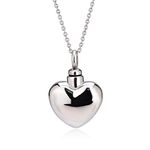 Quiges Stainless Steel Memorial Ash Holder Classic Heart Pendant for Cremation Urn Keepsake with Adjustable Cable Chain Necklace 46 to 52 cm