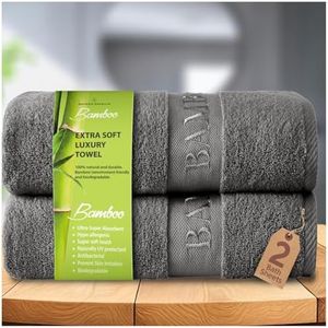 GC GAVENO CAVAILIA 500 GSM Bamboo Towels Bath Sheet - 2 Pack Extra Large Bath Sheets - 60% Bamboo and 40% Cotton - Highly Absorbent Bathroom Towel Set for Spa, Gym and Hotel, Charcoal, 80x140 cm