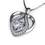 DEPHINI - Cute Necklace - 925 Sterling Silver - Heart Pendant with CZ Crystals - Fine Jewellery Woman Necklace - 18" Rhodium Plated Silver Chain - A Cubic Zirconia - Gifts for Women