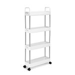 Slim Storage Carts Small Rolling Little Cart Shelves Rolling Spice Rack for Bathroom Kitchen Living Room Bedroom Storage Organize Great for Tight Spaces Narrow Gap with 4 Storage Baskets(White)