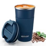 Hestiasko 17 oz Coffee Mug, Double Walled Vacuum Travel Mug, Leakproof Travel Coffee Mug with Lid, 304 Stainless Steel Insulated Coffee Mug for Hot Ice Coffee Cola Milk Tea(510ml, Navy Blue）