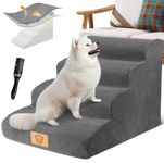 MASTERTOP Dog Steps, 4-Step Dog Stairs for Bed and Sofa, Pet Steps with Waterproof and Removable Cover, High Density Foam Dog Ramp for Small Dogs, Older Cats - Grey, 73 x 40 x 51cm