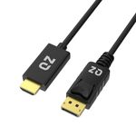 QZ Displayport to HDMI Cable, DP to HDMI Cable, Unidirectional, DisplayPort 1.4, HDMI2.0, 4K 60Hz, Black, 1.8 Meter