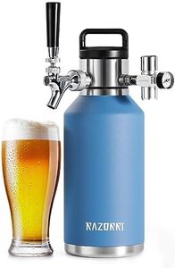 Razorri 64oz Stainless Steel Beer Growler, Double-Wall Vacuum Insulated Carbonated Keg with Professional Bar Tap and Pressurized CO2 Regulator, Half Gallon, Ocean Blue