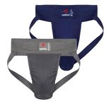 omtex Men's Athletic Gym Cotton Stretchable Supporter Jockstraps with Cup Pocket, Ideal for Workout and Sports Quick Dry Moisture Wicking Underwear (Pack of 2) Navy - Grey, X-Large