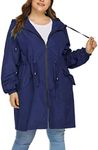 IN'VOLAND Plus Size Raincoat for Women Long Rain Jacket Lightweight Hooded with Pockets Navy 28 PLus