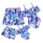 IFFEI Mommy and Me Swimsuits One Piece Monokini Bathing Suits Pattern Printed Family Matching Swimwear, Blue-floral, 3-4T