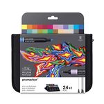 Winsor & Newton, Promarker, Arts and Illustration Wallet, Set of 24, Alcohol Based Dual Tip Markers