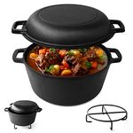 Joejis Dutch Oven 4.7L Pre-Seasoned Cast Iron Pot with 1.75L Multiuse Lid Suitable for Oven & All Hob Types - 2 in 1 Cast Iron Dutch Oven Pot for Bread Making Braising Meat Simmering Stew & More