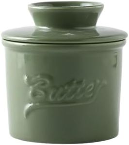 French Butter Crock for Counter with Water Line French Butter Dish for Counter (Green)