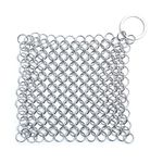 DUIJINYU Stainless Steel Chainmail Scrubber for Cast Iron-4"x4" Skillet Cleaner, Removes Stuck Food on Iron Skillets, Pre-Seasoned Cookware Safe for Waffle Irons, Dutch Ovens, and Glassware - 1 Pack