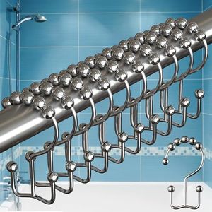BigFoot Shower Curtain Hooks, Stainless Steel, Rust Resistant, Easy Installation & Smooth Glide, Fits Standard Shower Rods, 2 Hook Rings Hold Liners & Curtains, Showers Up to 72", 12 Pieces, Nickel