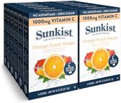 Sunkist Singles To Go Drink Mix Packets, Orange Peach Mango, 6-Count per Box – Powdered Drink Packets with 1000mg Of Vitamin C per Serving, Zero Sugar Water Enhancers, 72 Total Powder Sticks