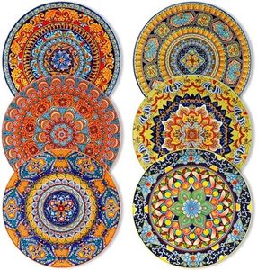 vancasso Bohemian Dinner Plates Set of 6, 10.5 Inch Ceramic Kitchen Plates for Dinner, Colorful Printed Dishes for Dining, Microwave & Dishwasher Safe Plate Set, Series KRVI
