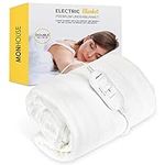 MONHOUSE Premium Soft Fleece Electric Blanket - Heated Under Blanket - Heated Mattress Cover - Detachable Controller & Machine Washable - 3 Heat Settings - Double 120x135cm - White